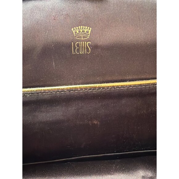 Vintage Lewis Brown Satin Clutch Burgundy Amber Stone Clasp  Gold Trim Pocket - Picture 3 of 6